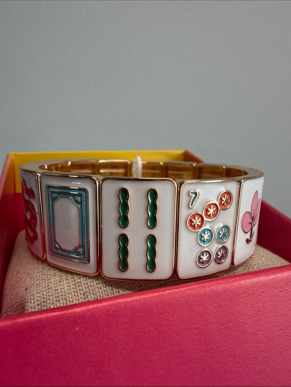 Piper K | Mahjong Tile Charm Stretch Bracelet 🀄️ Hand Painted Glass Stones - Picture 7 of 9